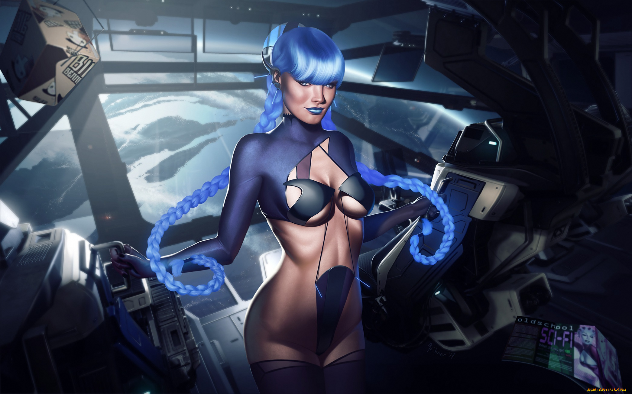 фэнтези, девушки, тело, коса, фантастика, грудь, spaceship, девушка, костюм