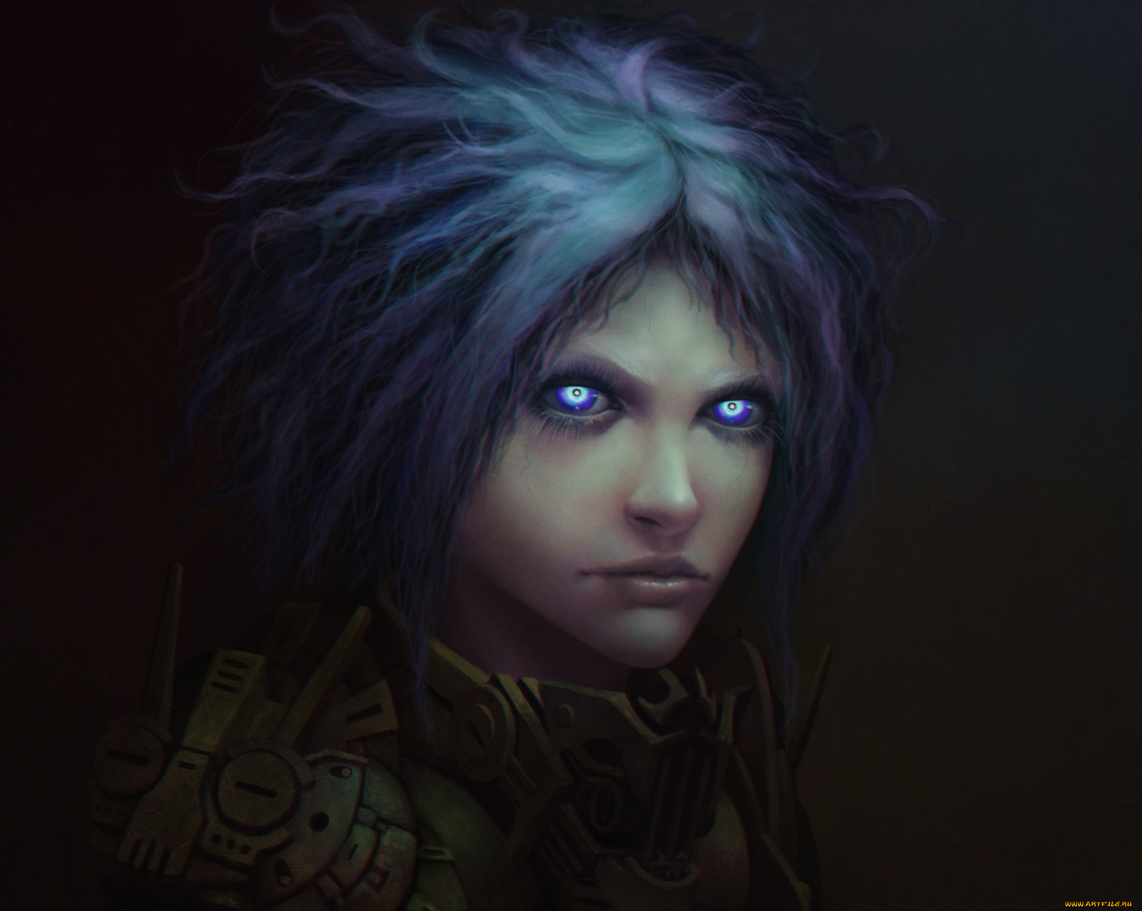 фэнтези, роботы, , киборги, , механизмы, глаза, костюм, девушка, арт, киборг, волосы, взгляд