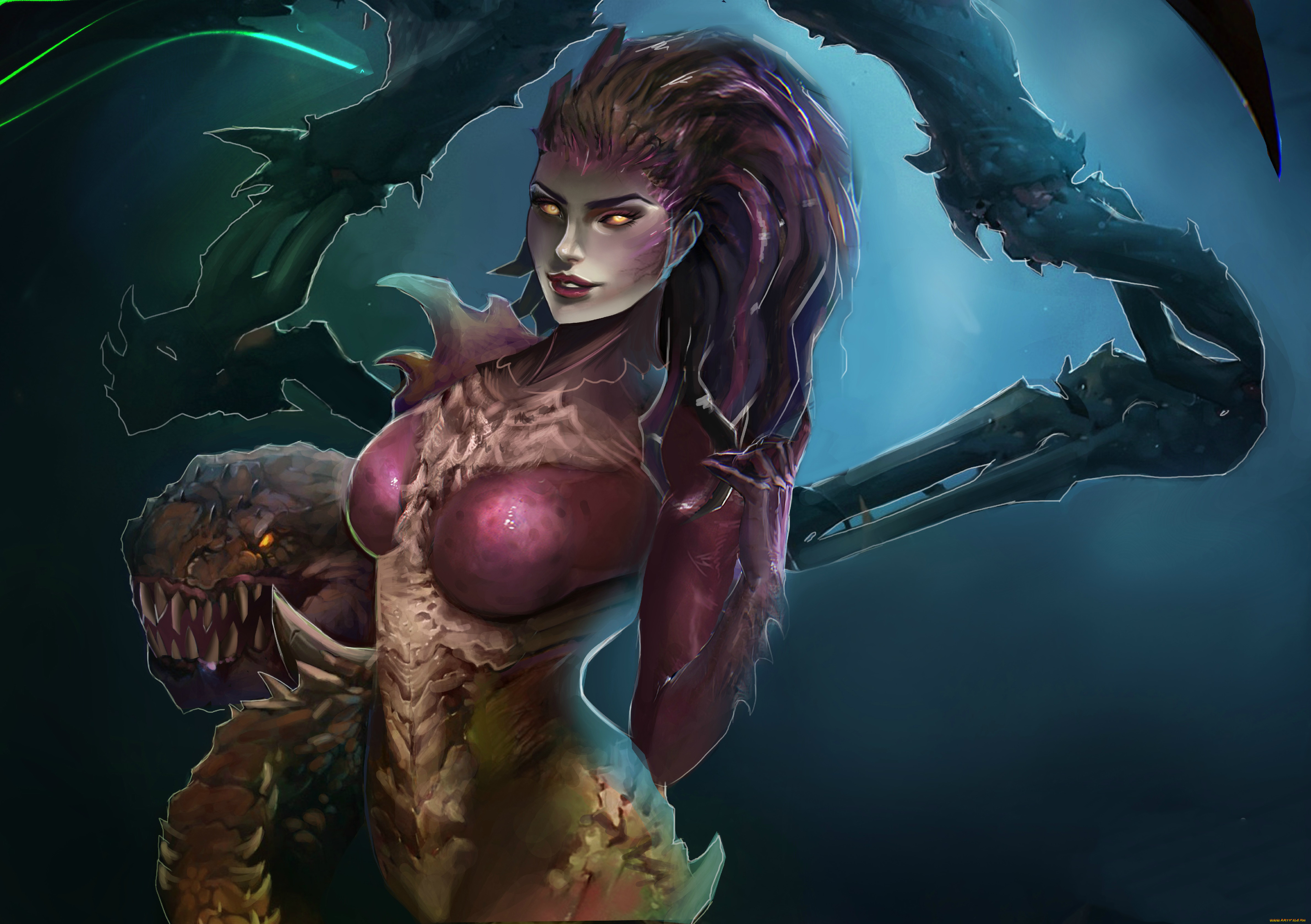 видео, игры, starcraft, ii, , heart, of, the, swarm, существо, девушка, фон