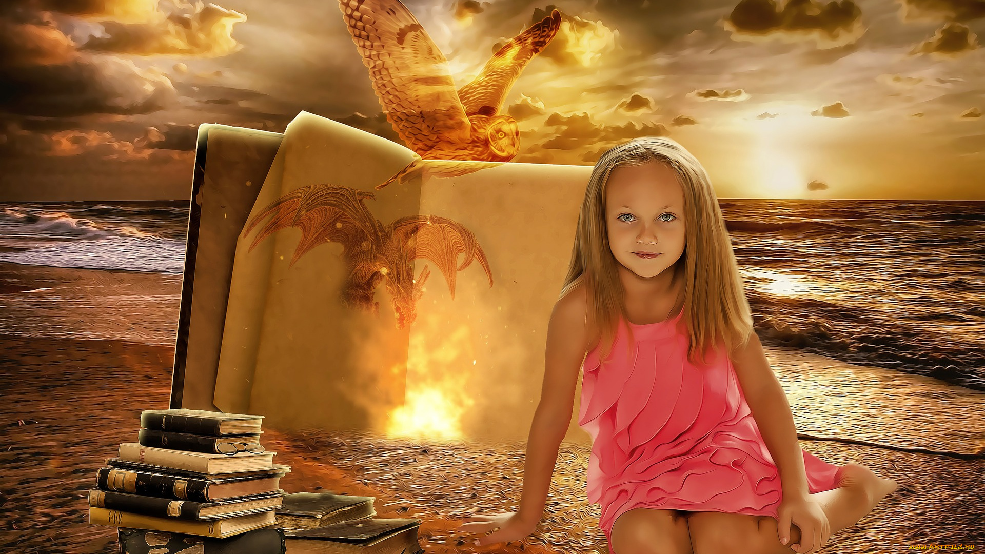 разное, компьютерный, дизайн, птица, закат, девочка, море, книги