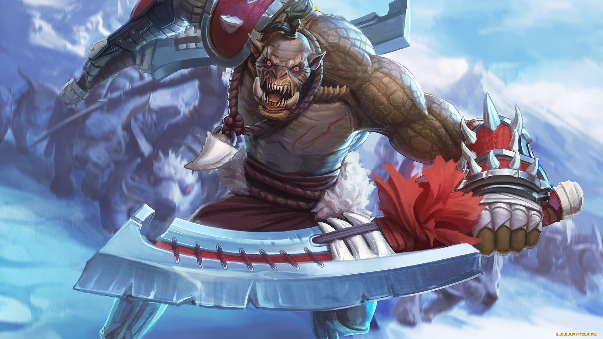 фэнтези, существа, взгляд, оружие, фон, орк