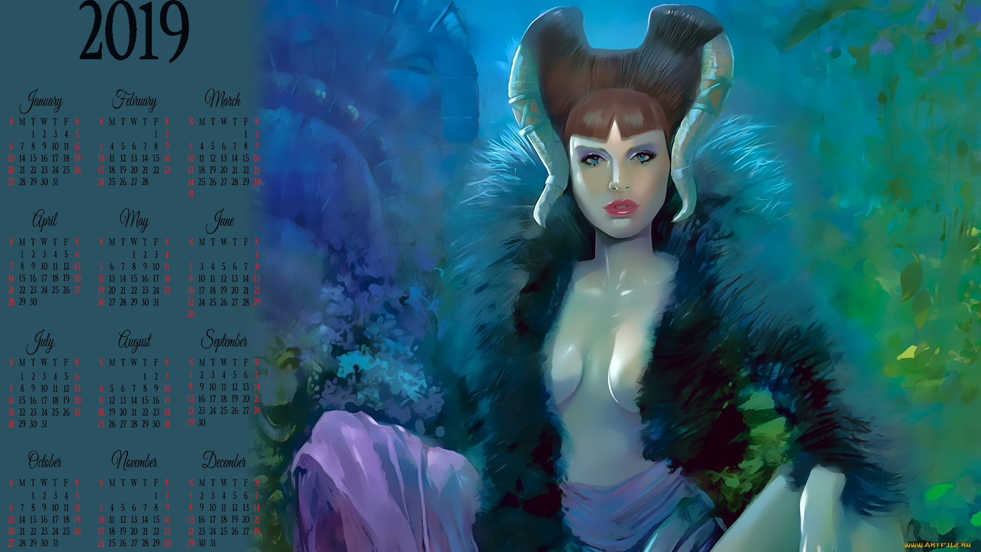 календари, фэнтези, девушка, взгляд