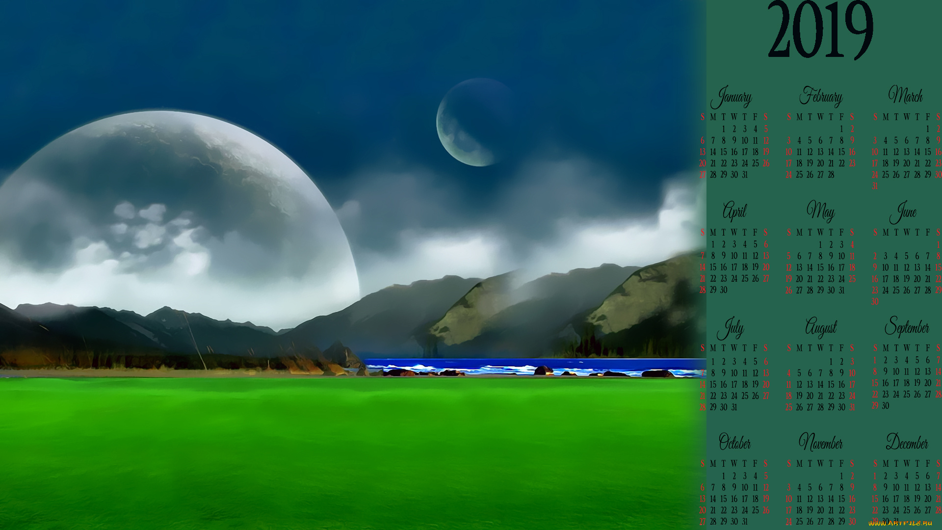 календари, компьютерный, дизайн, планета, природа, гора