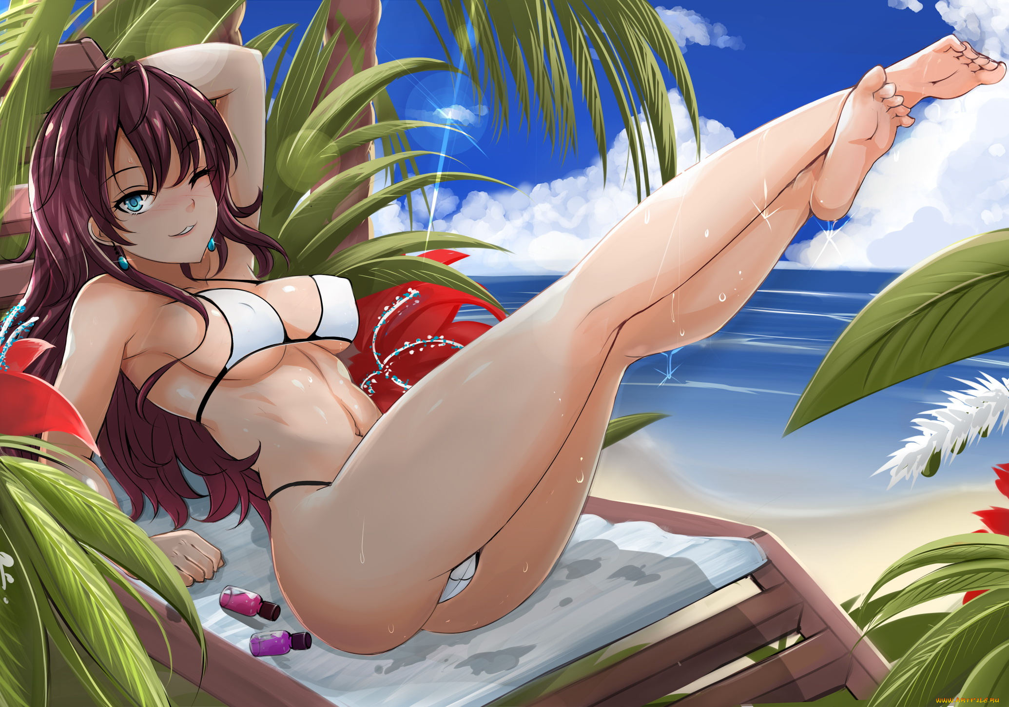 аниме, unknown, , другое, , фон, девушка, море, взгляд