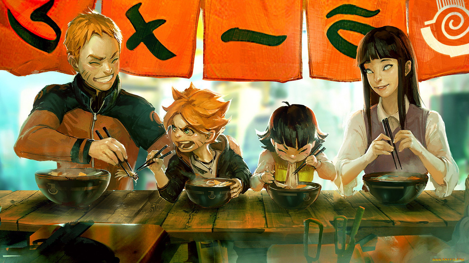 аниме, naruto, узумаки, семья, хамавари, боруто, рамен, кафе, хината, наруто