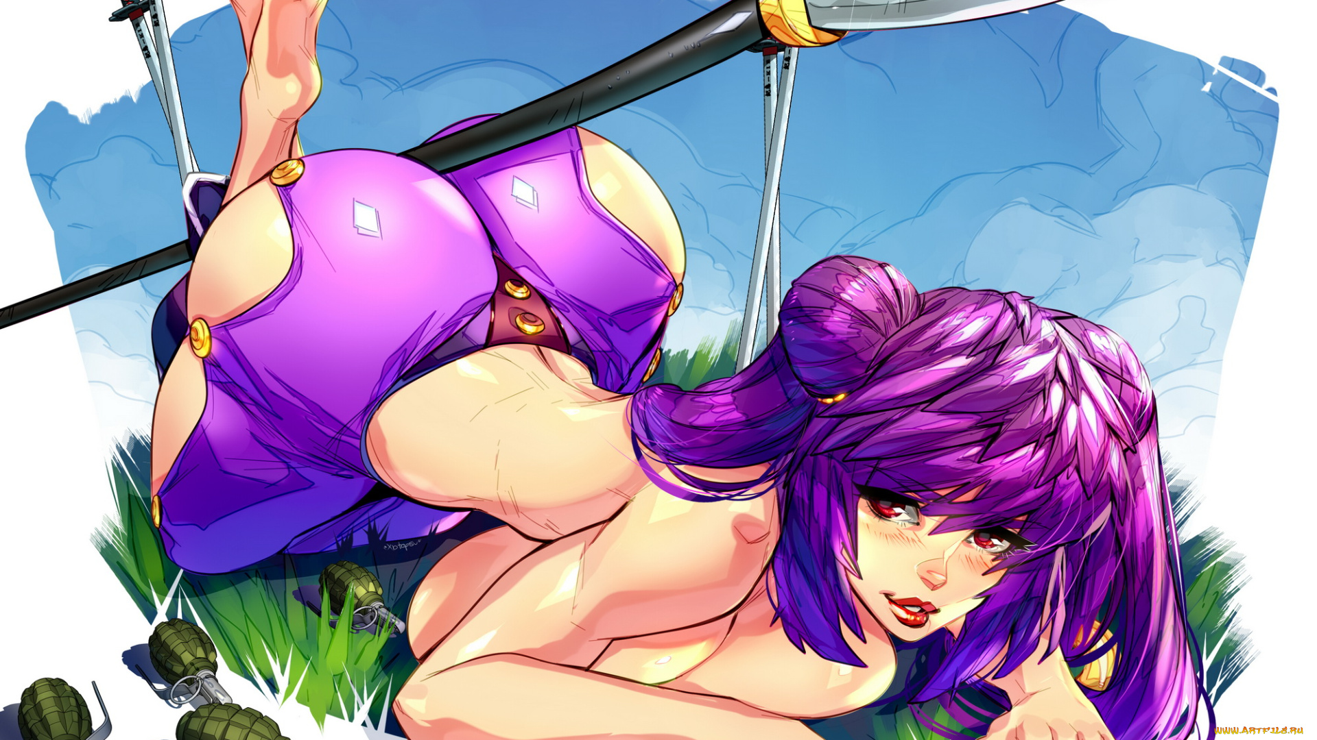 аниме, оружие, , техника, , технологии, девушка, граната, фон, взгляд