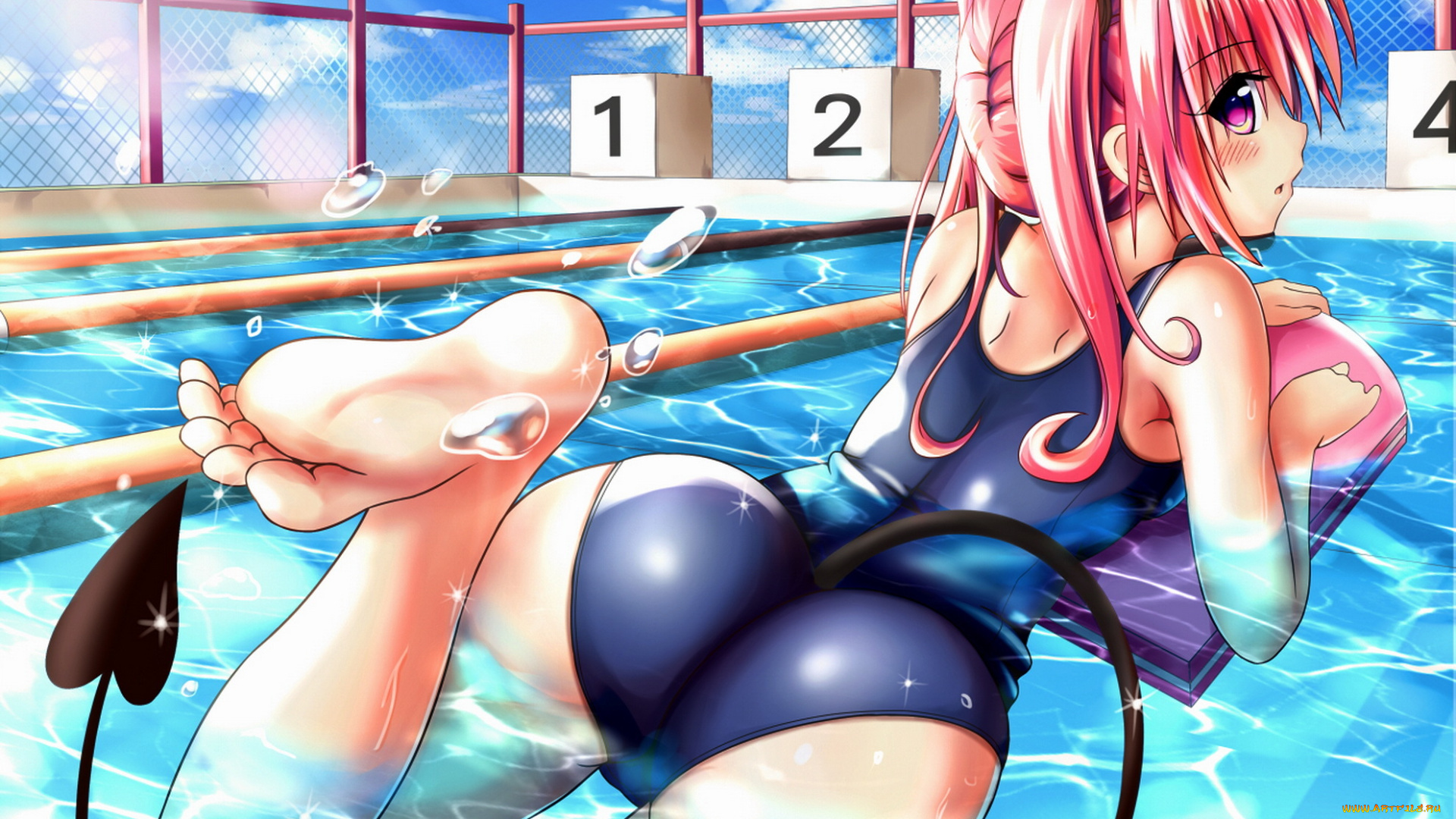 аниме, to, love, ru, хвост, купальник, бассейн, девушка