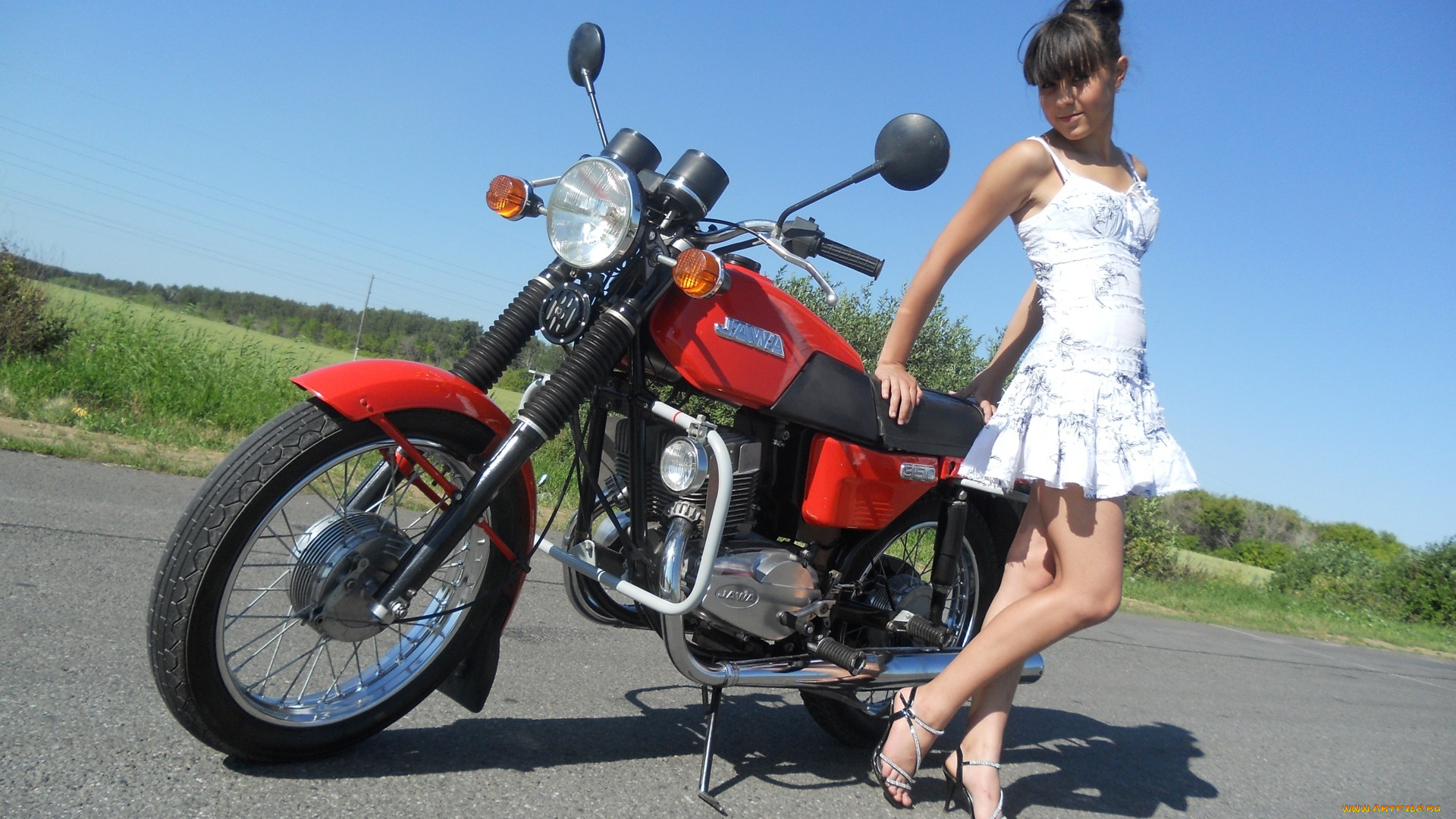 jawa, 350, мотоциклы, мото, с, девушкой, мотоцикл, ява, jawa, 350, девушка, поза, дорога