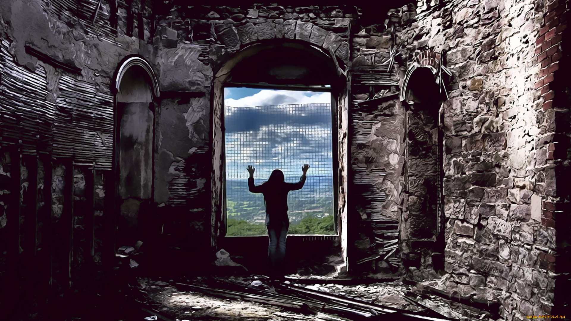 календари, фэнтези, развалины, calendar, 2019, девушка, здание