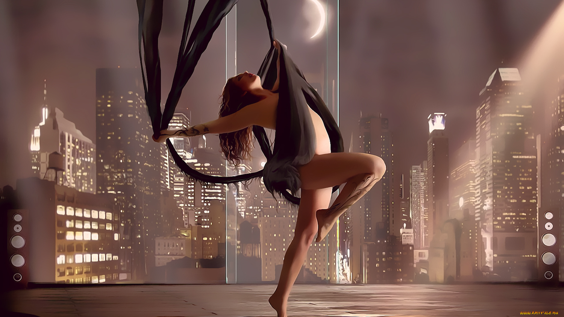 календари, фэнтези, здание, небоскреб, девушка, 2019, calendar, обнаженная