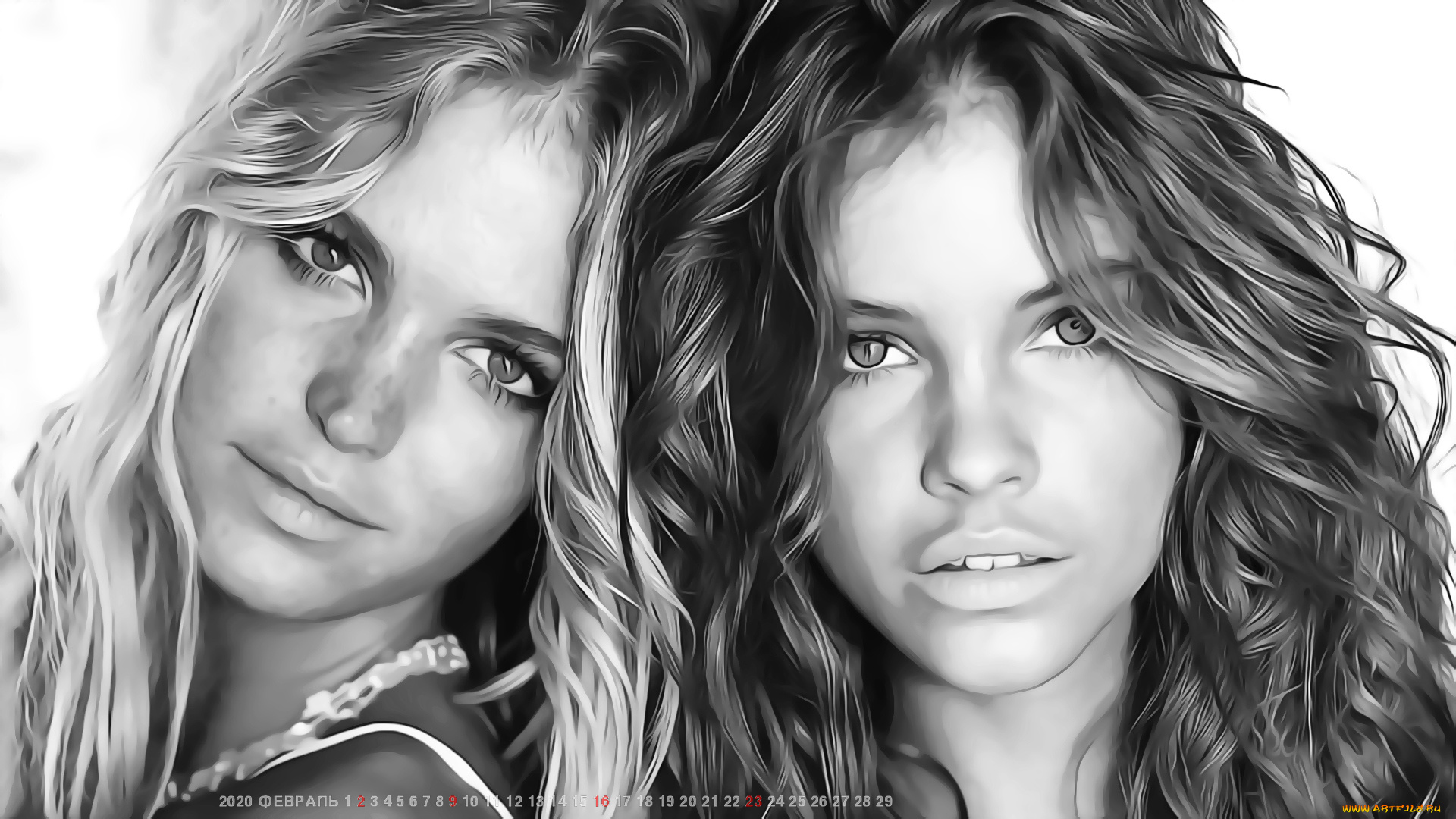 календари, компьютерный, дизайн, 2020, calendar, двое, девушка, лицо, взгляд, женщина