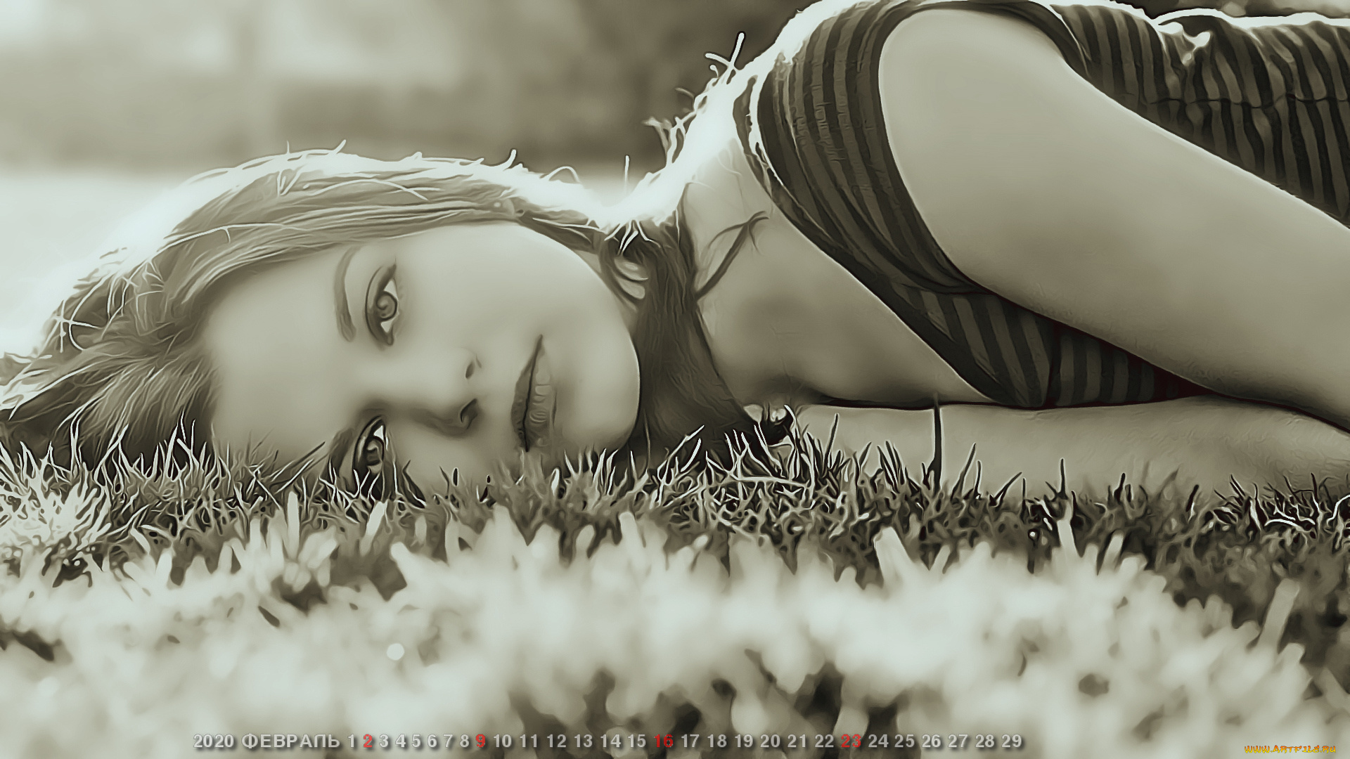 календари, компьютерный, дизайн, растение, девушка, трава, calendar, 2020, женщина, взгляд