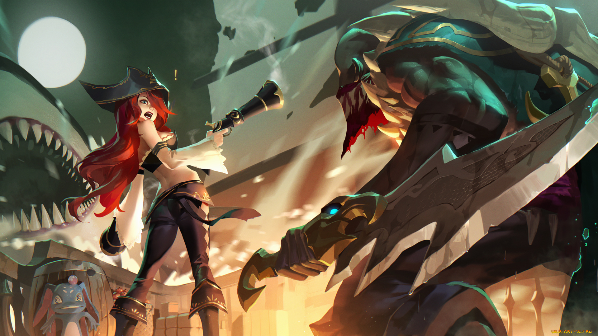 видео, игры, league, of, legends, оружие, пираты, девушка, корабль, акула