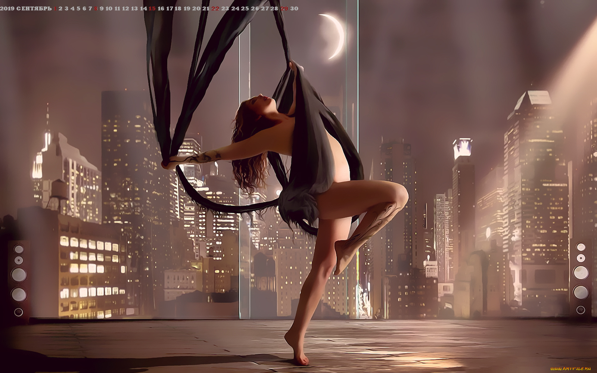 календари, фэнтези, здание, небоскреб, девушка, 2019, calendar, обнаженная
