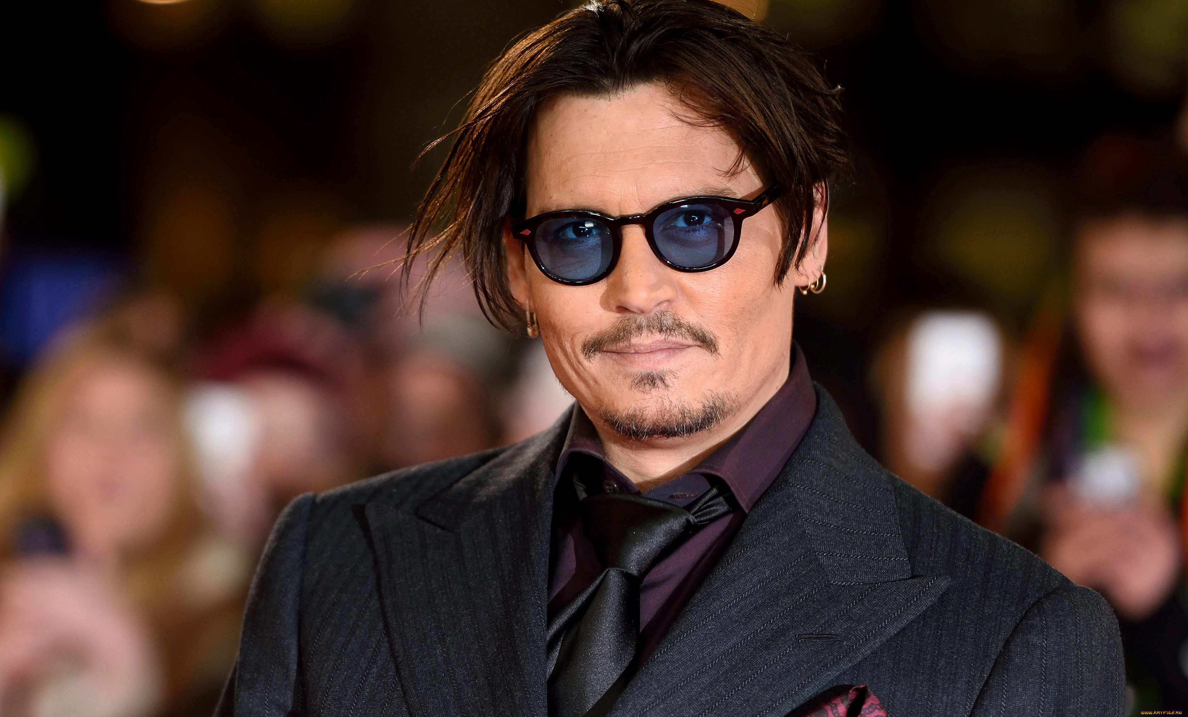 мужчины, johnny, depp, актер, очки, лицо, улыбка, костюм