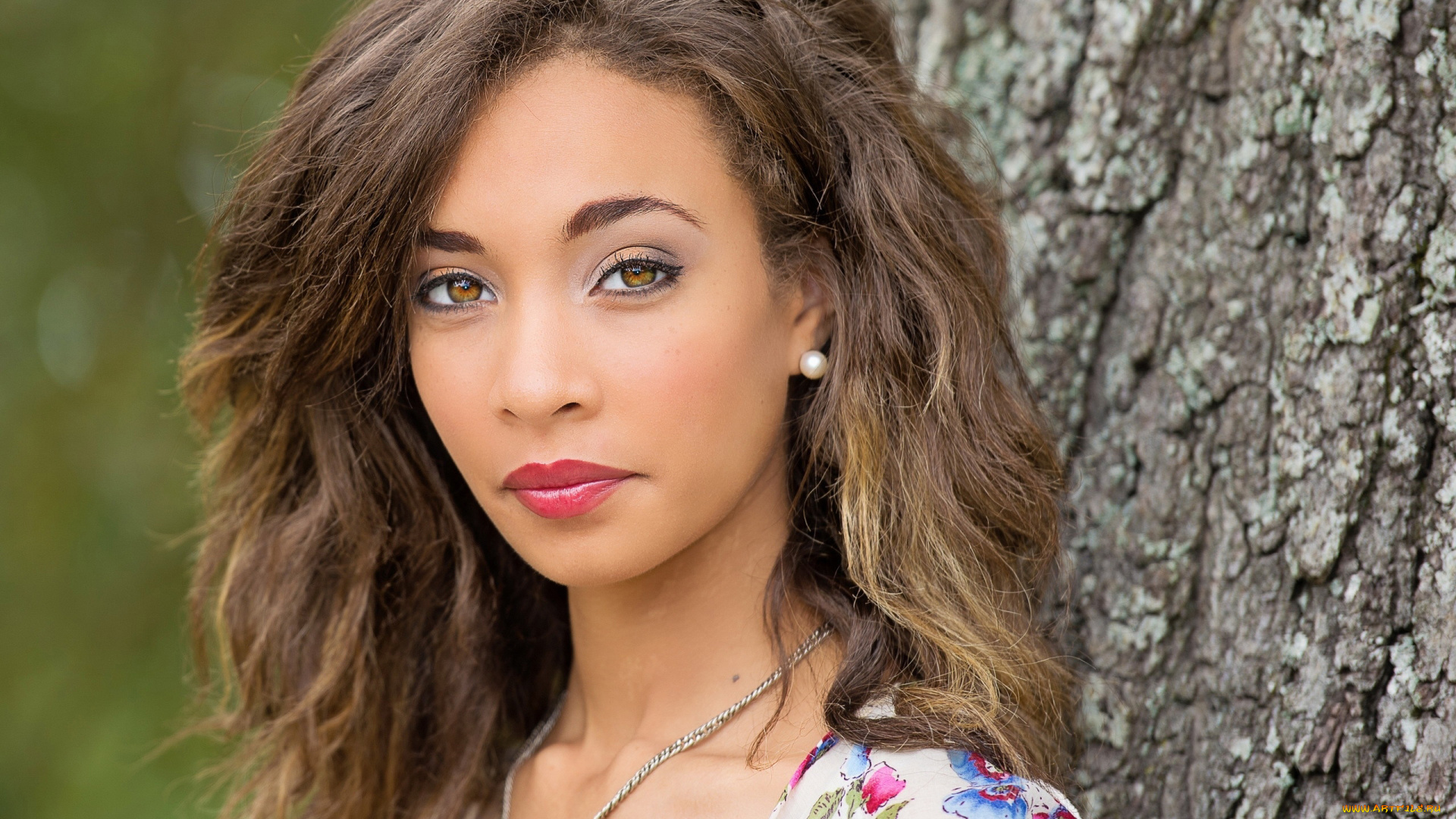 девушки, -, лица, , портреты, шатенка, взгляд, цепочка