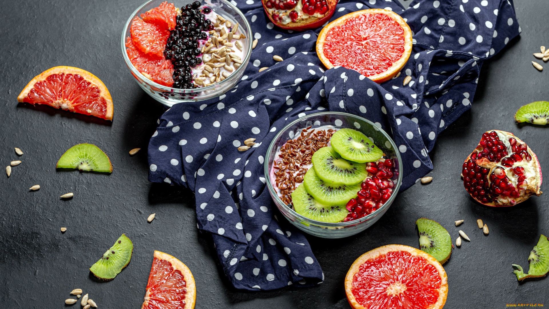 еда, мороженое, , десерты, киви, десерт, гранат, семечки