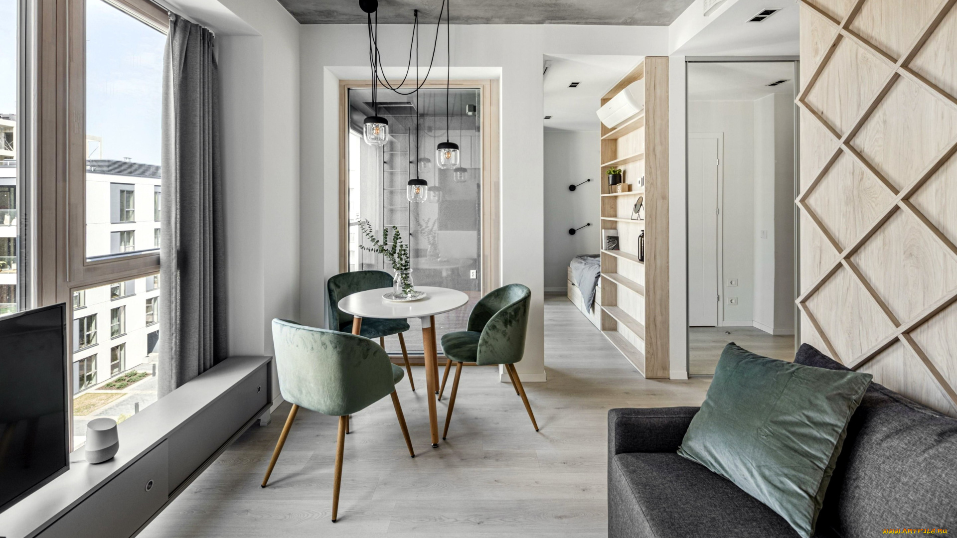 интерьер, гостиная, диван, подушка, телевизор