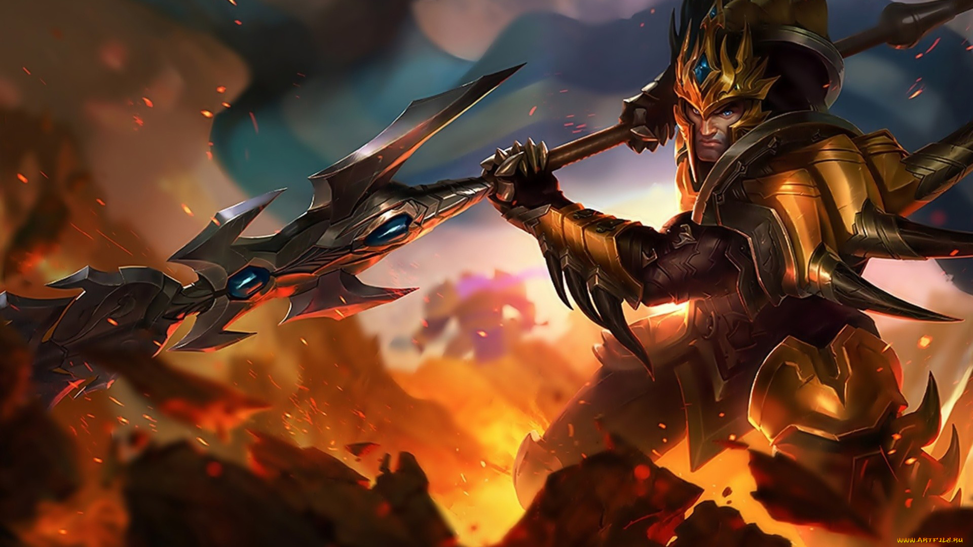 видео, игры, league, of, legends, jarvan, воин, копье, броня, огонь