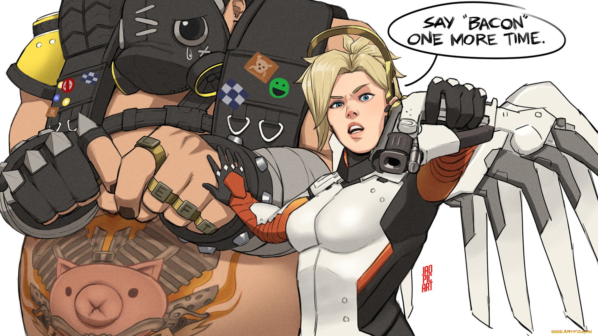 видео, игры, overwatch, mercy, оружие, крылья, существо, тату