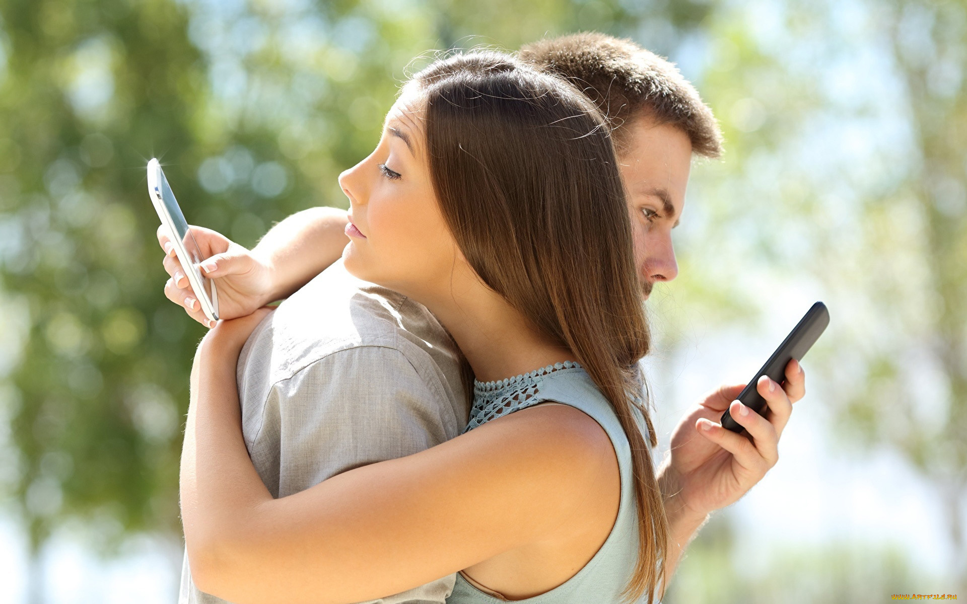 разное, мужчина, женщина, парень, девушка, объятие, телефоны