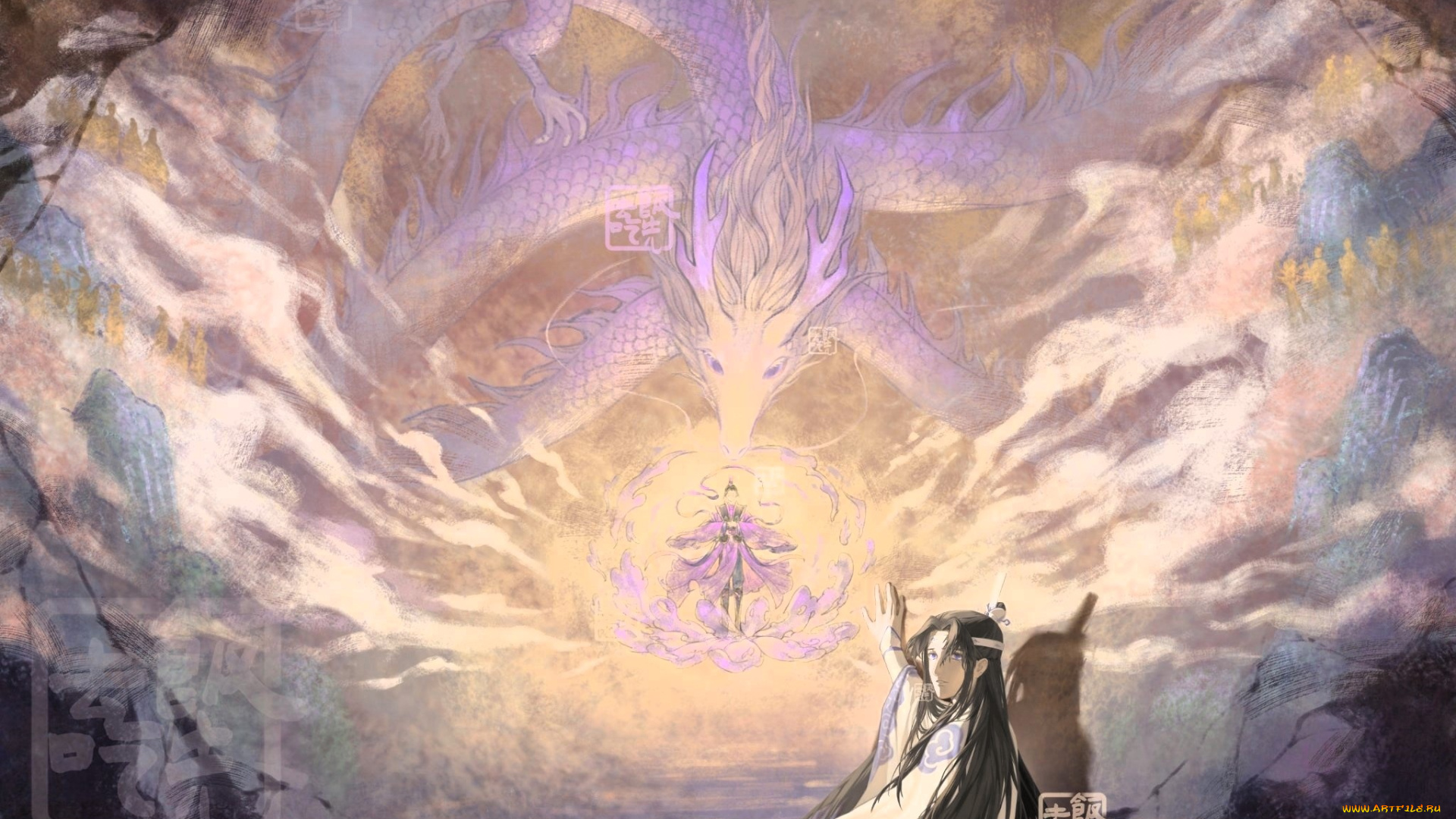 аниме, mo, dao, zu, shi, лань, сичэнь, цзян, чэн, холст, дракон