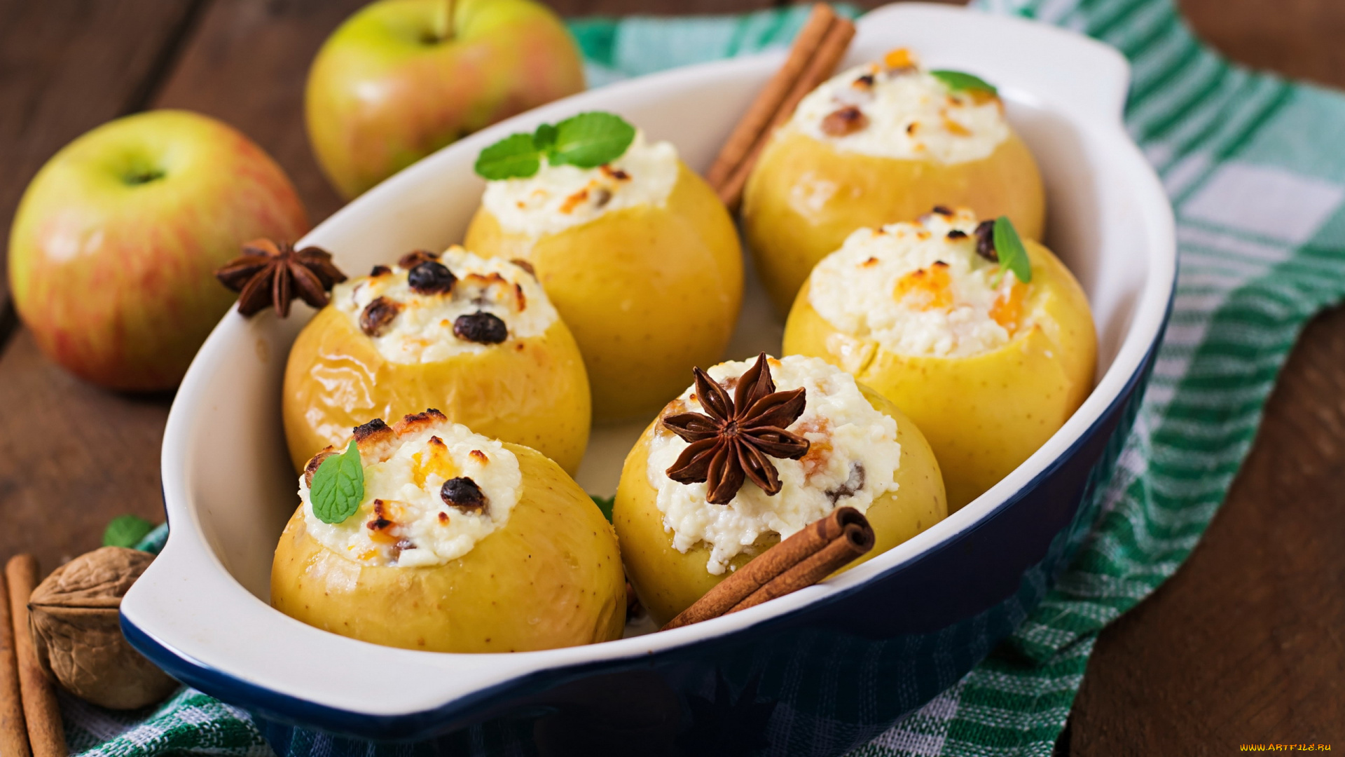 еда, яблоки, корица, запеченные