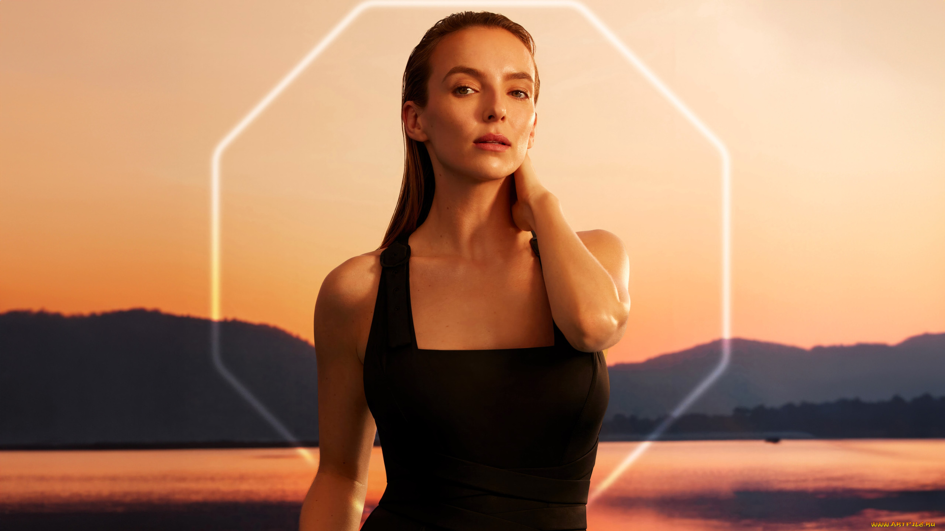 jodie, comer, девушки, шатенка, платье, закат