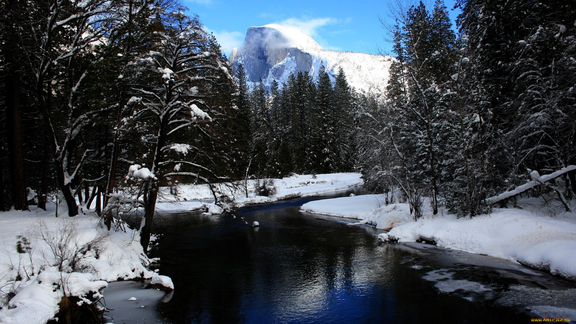 природа, реки, озера, горы, лес, река, снег