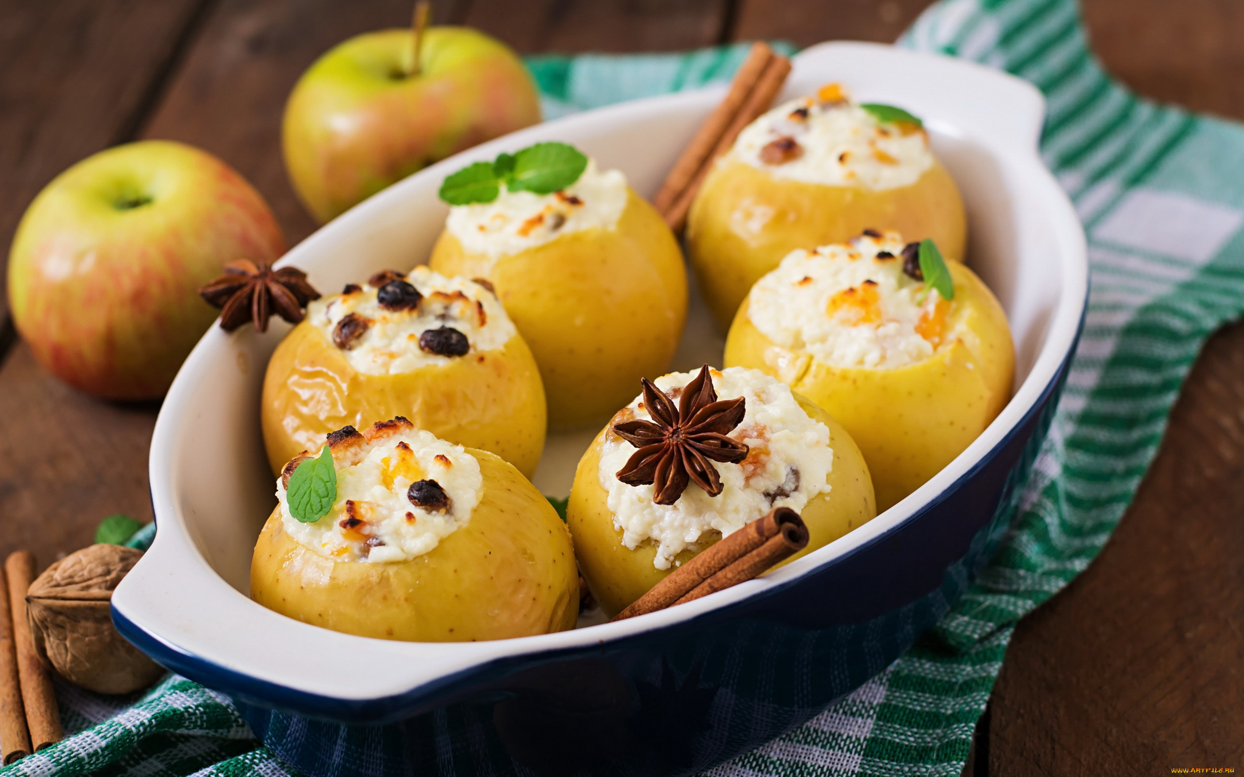еда, яблоки, корица, запеченные