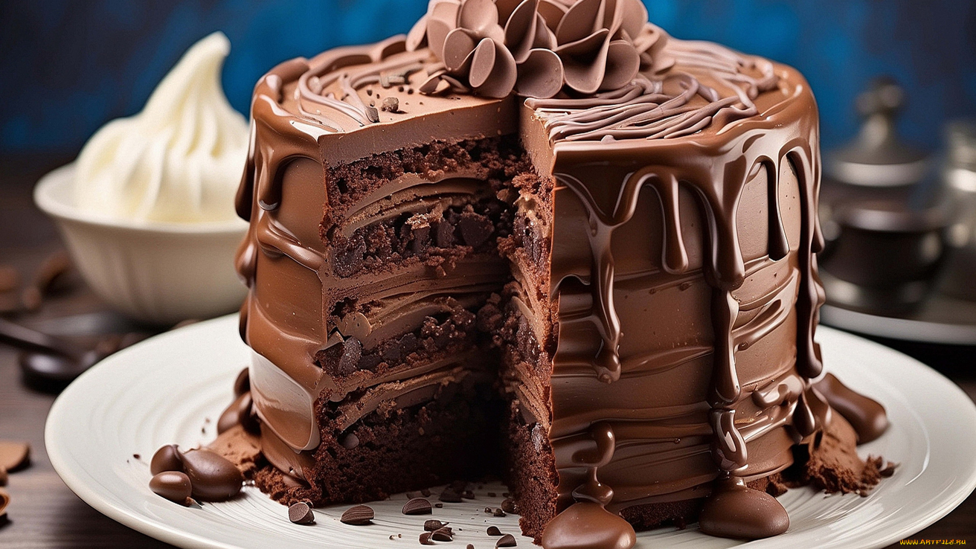 еда, торты, шоколадный, торт, глазурь