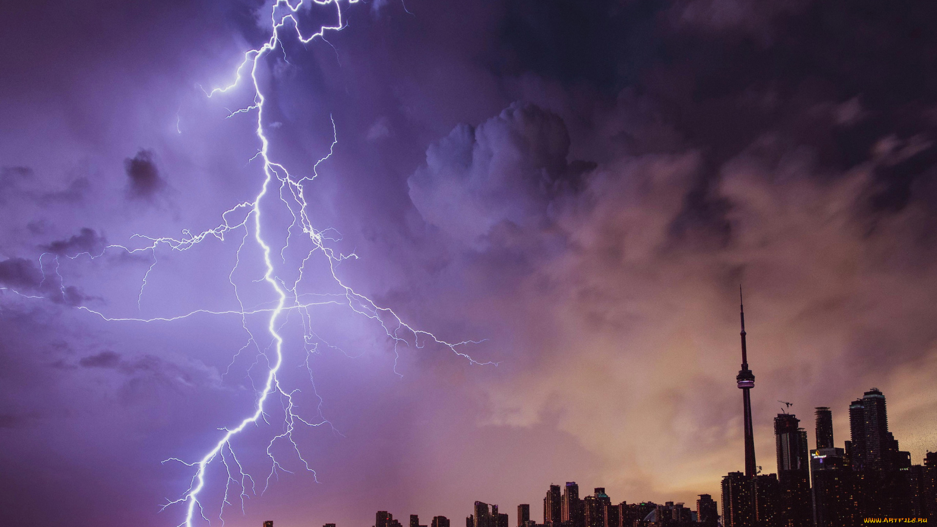 города, сиэтл, , сша, ночь, гроза, молния, небоскребы