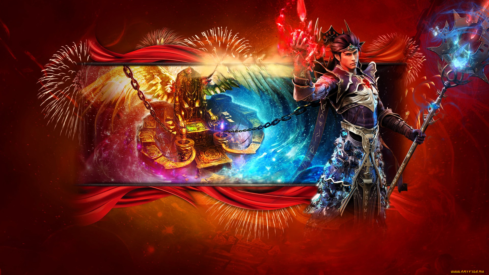 видео, игры, mummy, online, маг, магия, посох, доспех, трон, цепи, салют