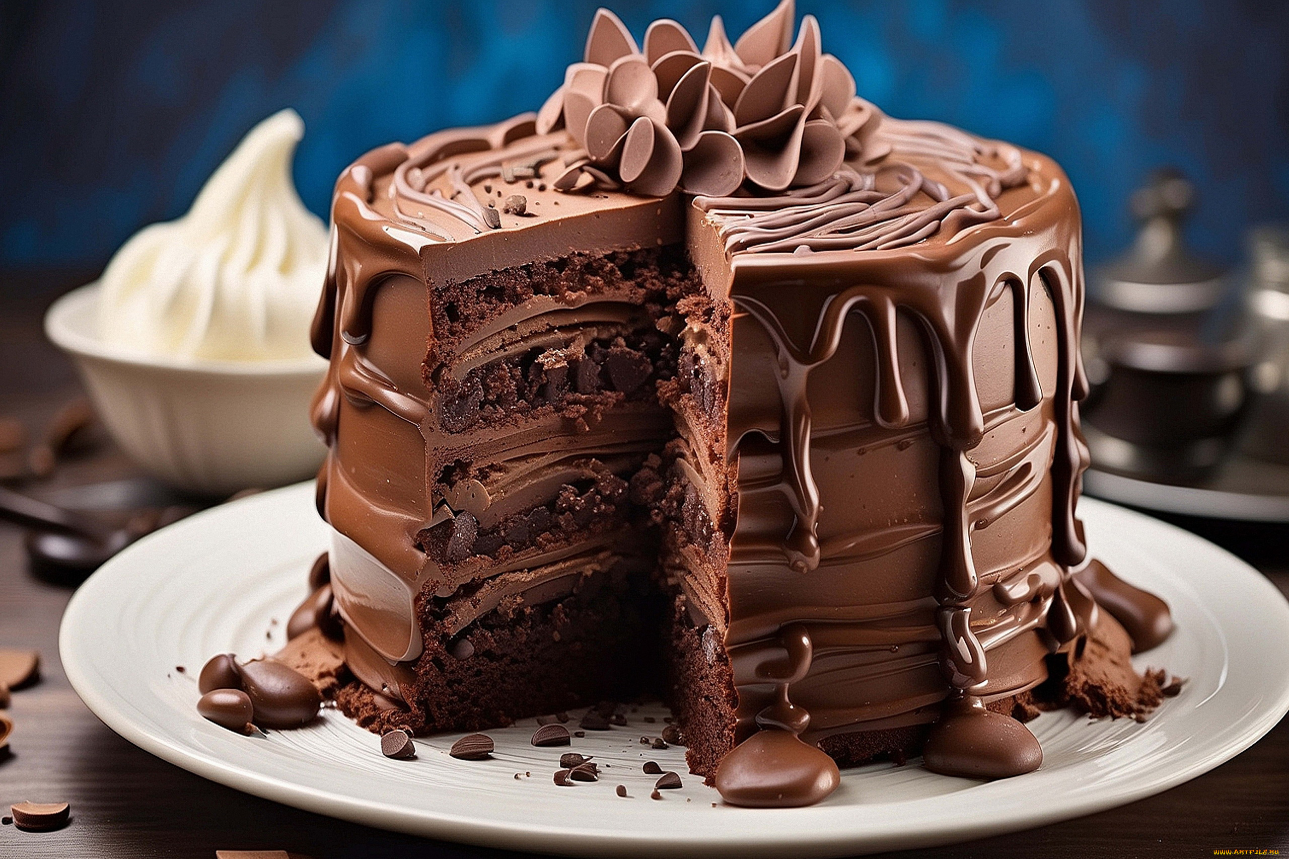 еда, торты, шоколадный, торт, глазурь