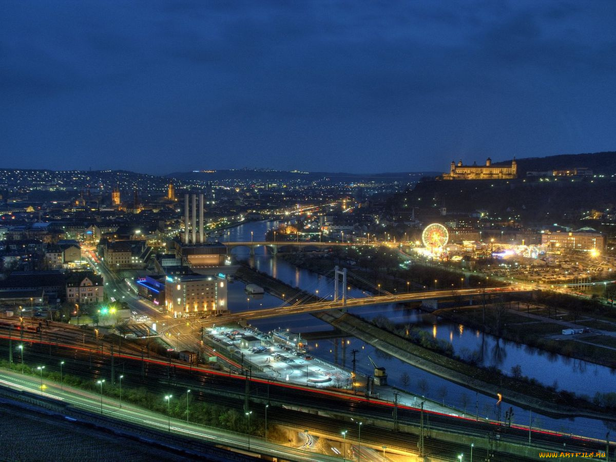 города, огни, ночного