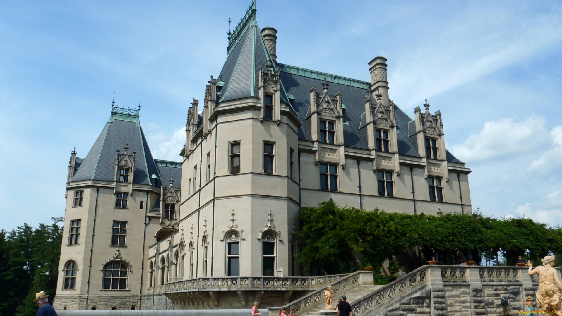 south, terrace, view, of, the, biltmore, estate, города, здания, дома, сша