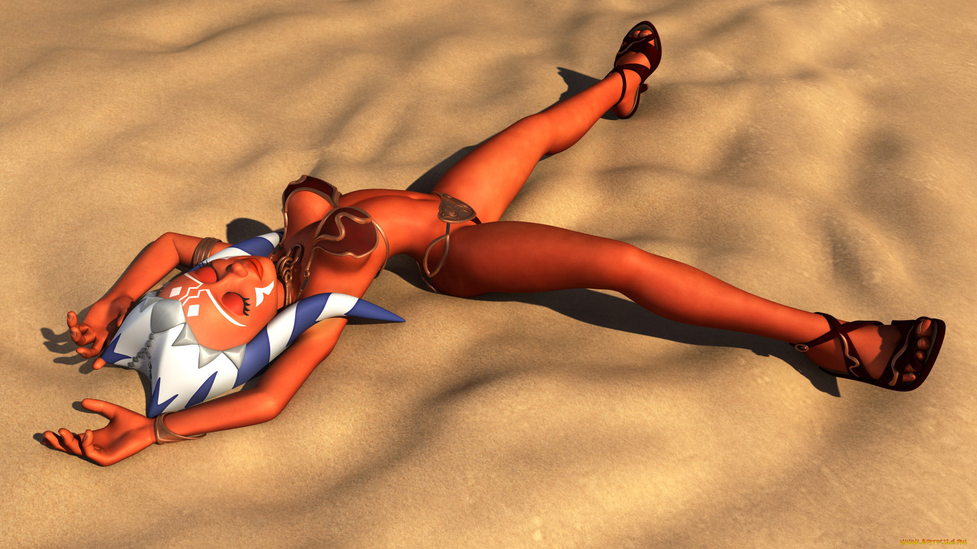 3д, графика, creatures, существа, девушка, песок