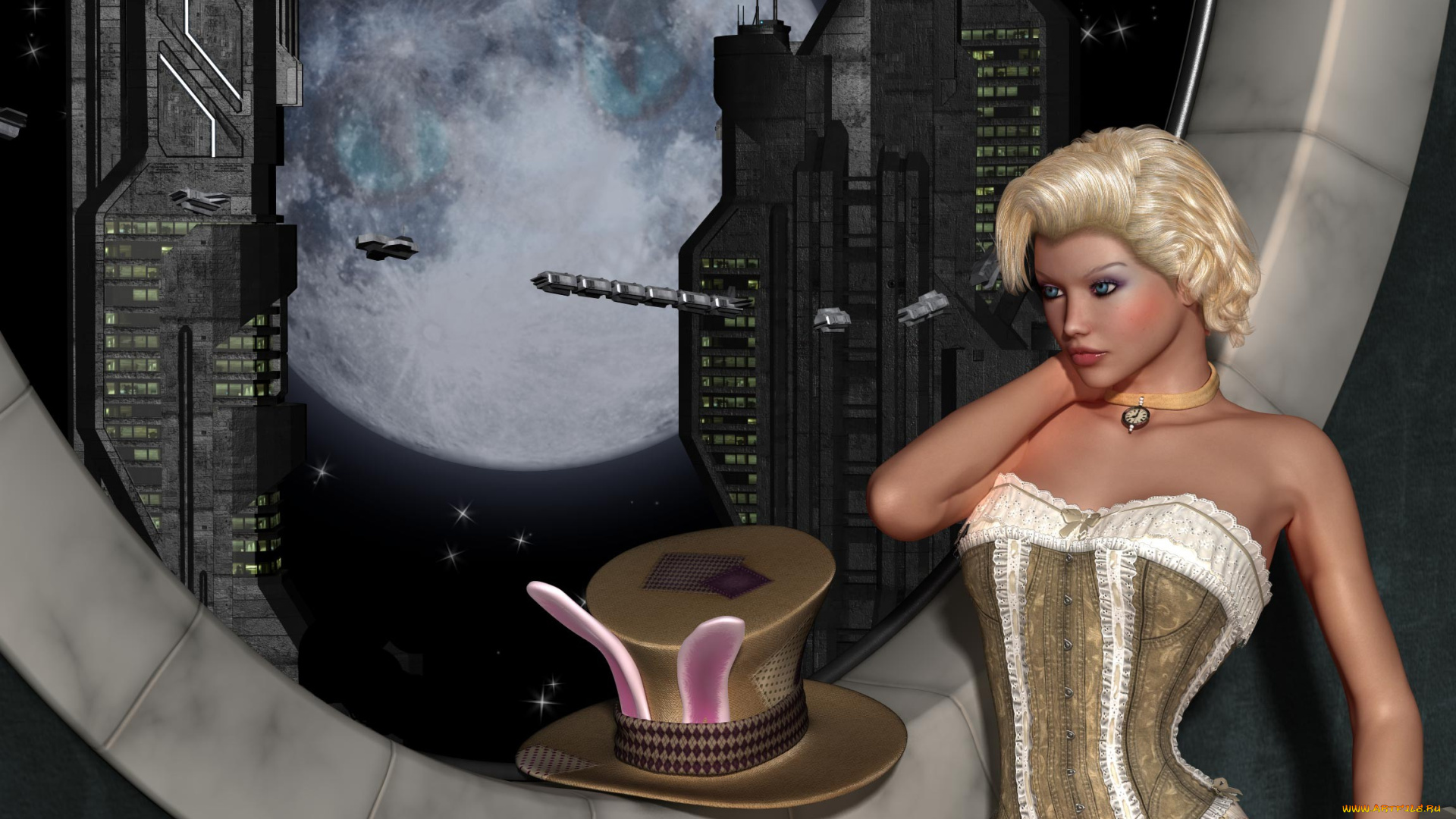 3д, графика, fantasy, фантазия, девушка, шляпа