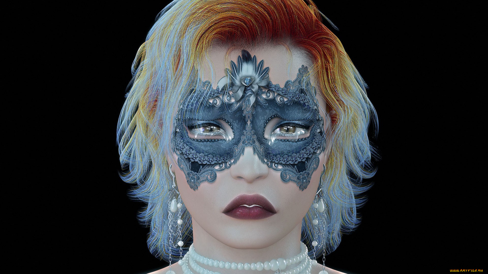 3д, графика, portraits, портрет, маска, лицо, девушка