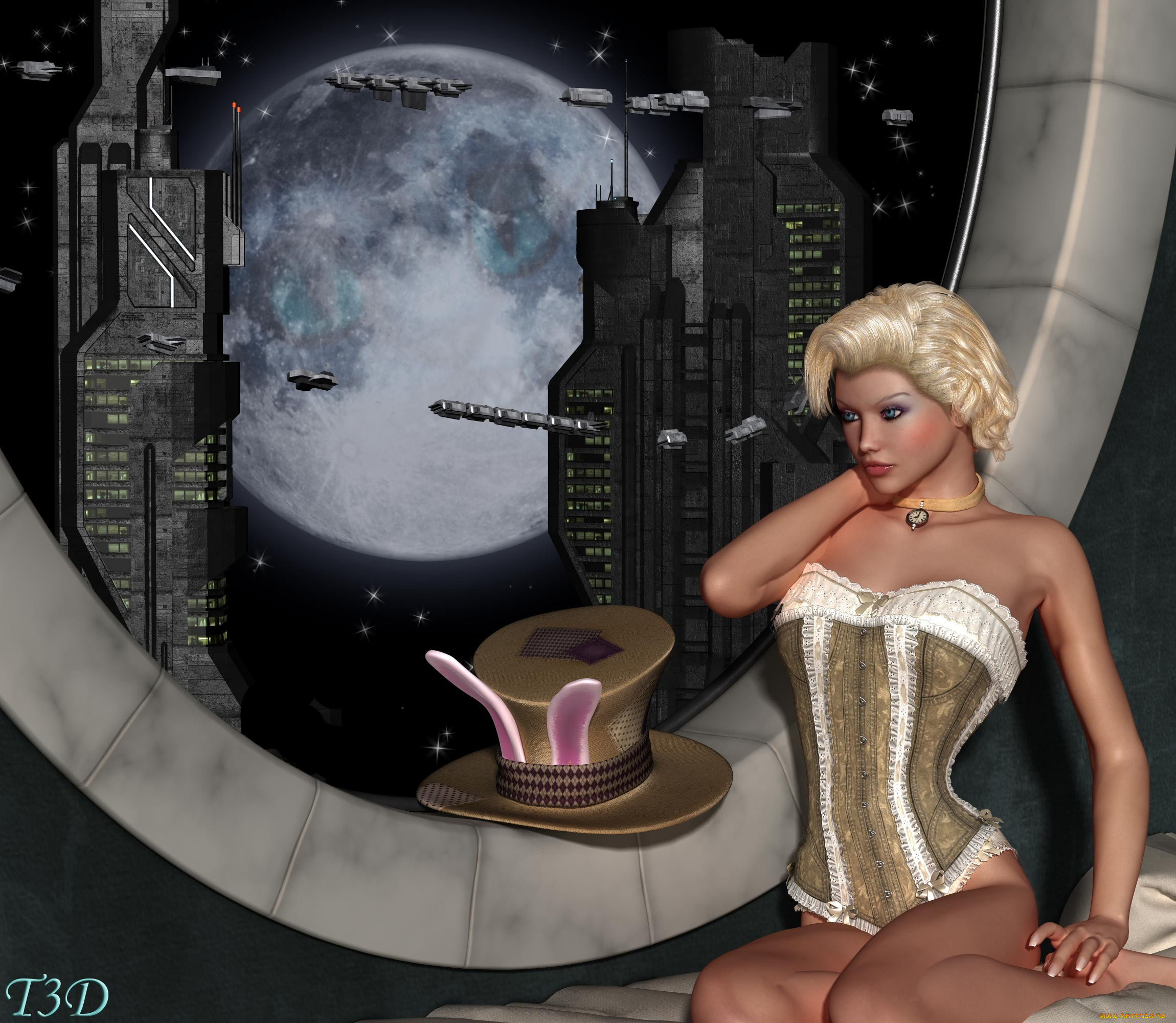 3д, графика, fantasy, фантазия, девушка, шляпа