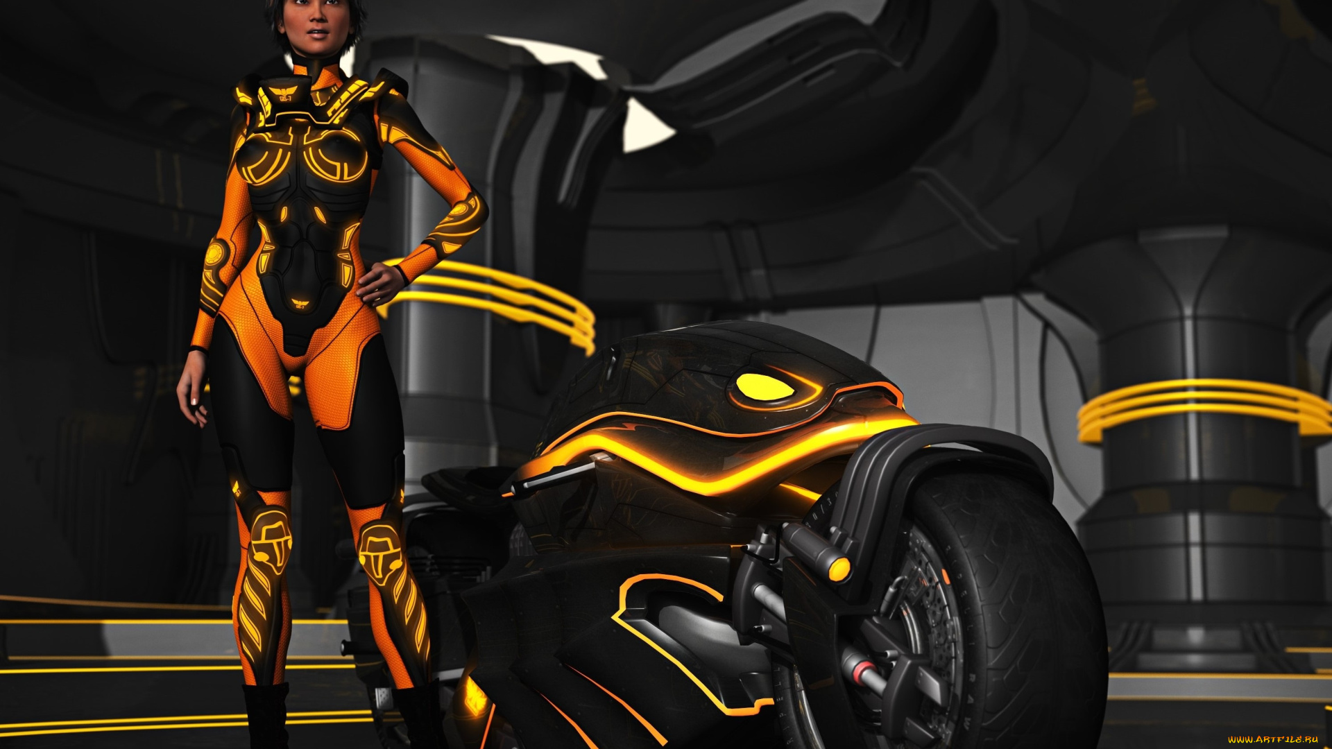 3д, графика, people, , люди, взгляд, мотоцикл, девушка