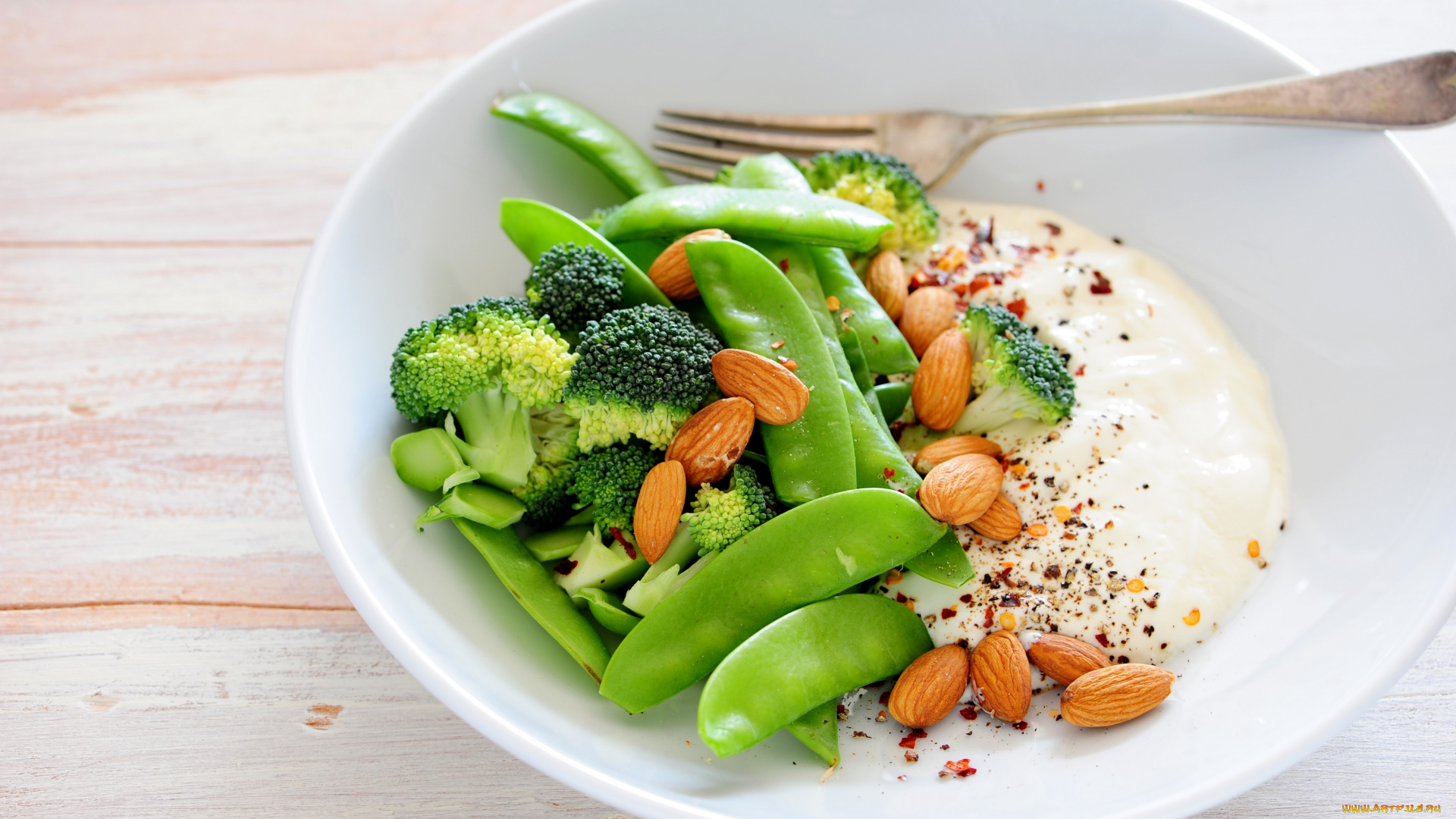 еда, вторые, блюда, соус, орешки, брокколи, фасоль