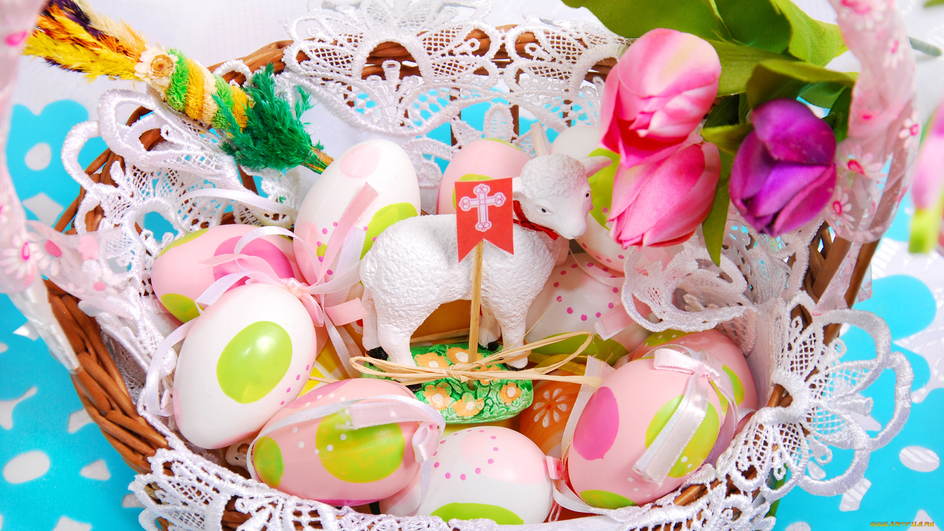 праздничные, пасха, цветы, праздник, яйца, барашек