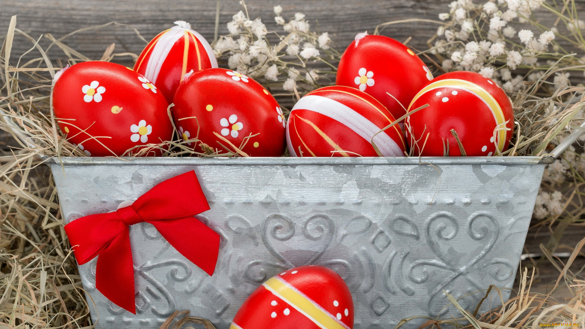 праздничные, пасха, flowers, eggs, easter, tulips, red, card