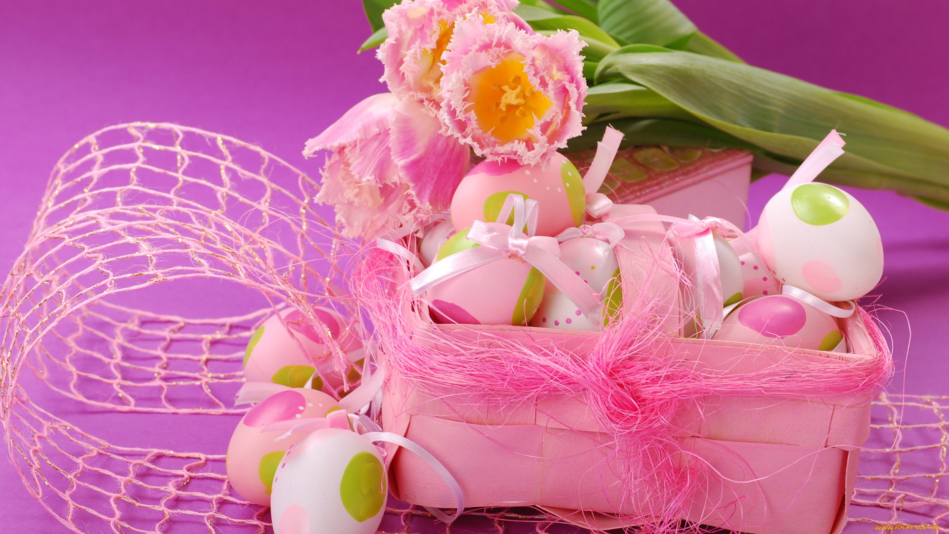 праздничные, пасха, корзина, яйца, цветы, праздник