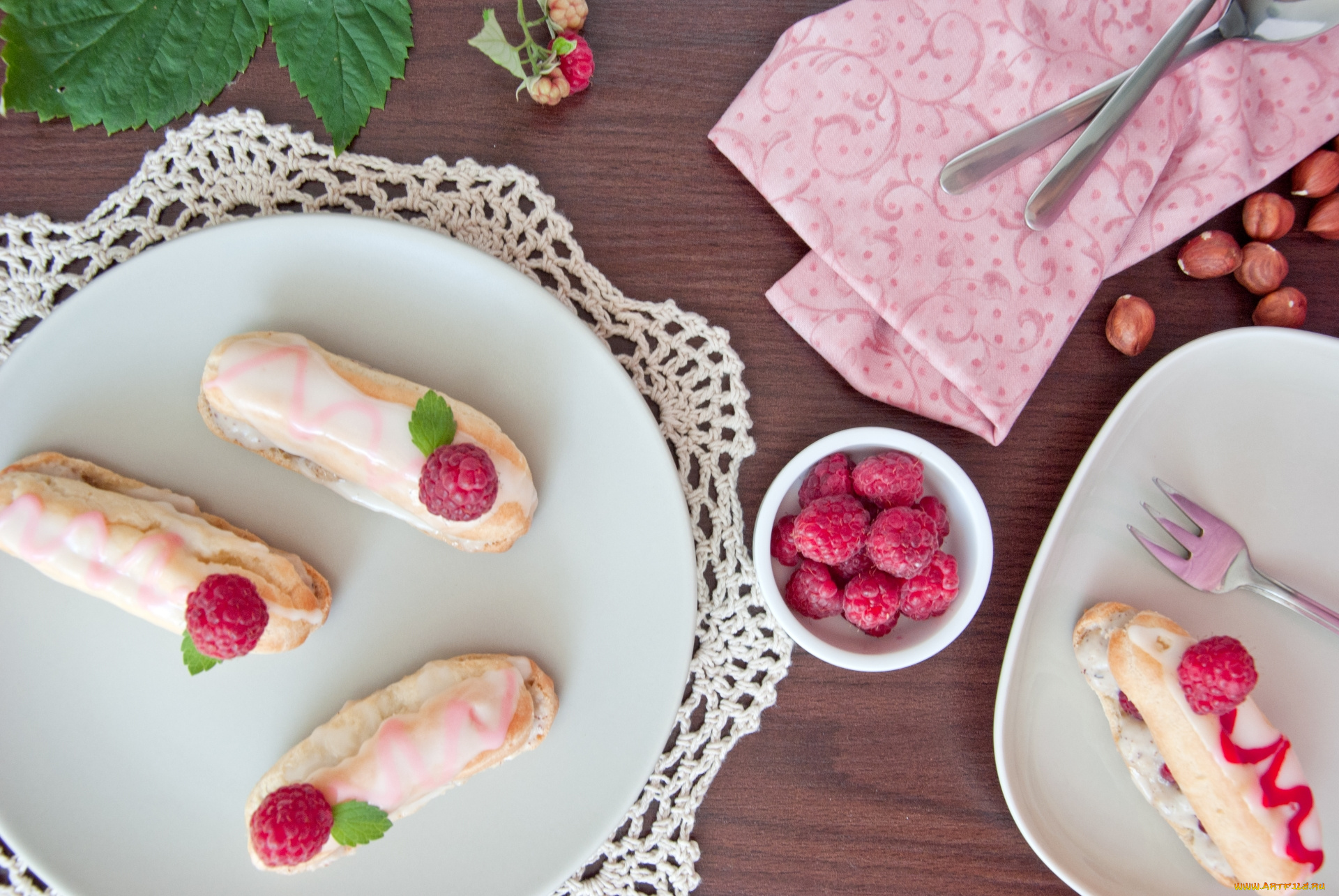 еда, пирожные, , кексы, , печенье, малина, эклеры