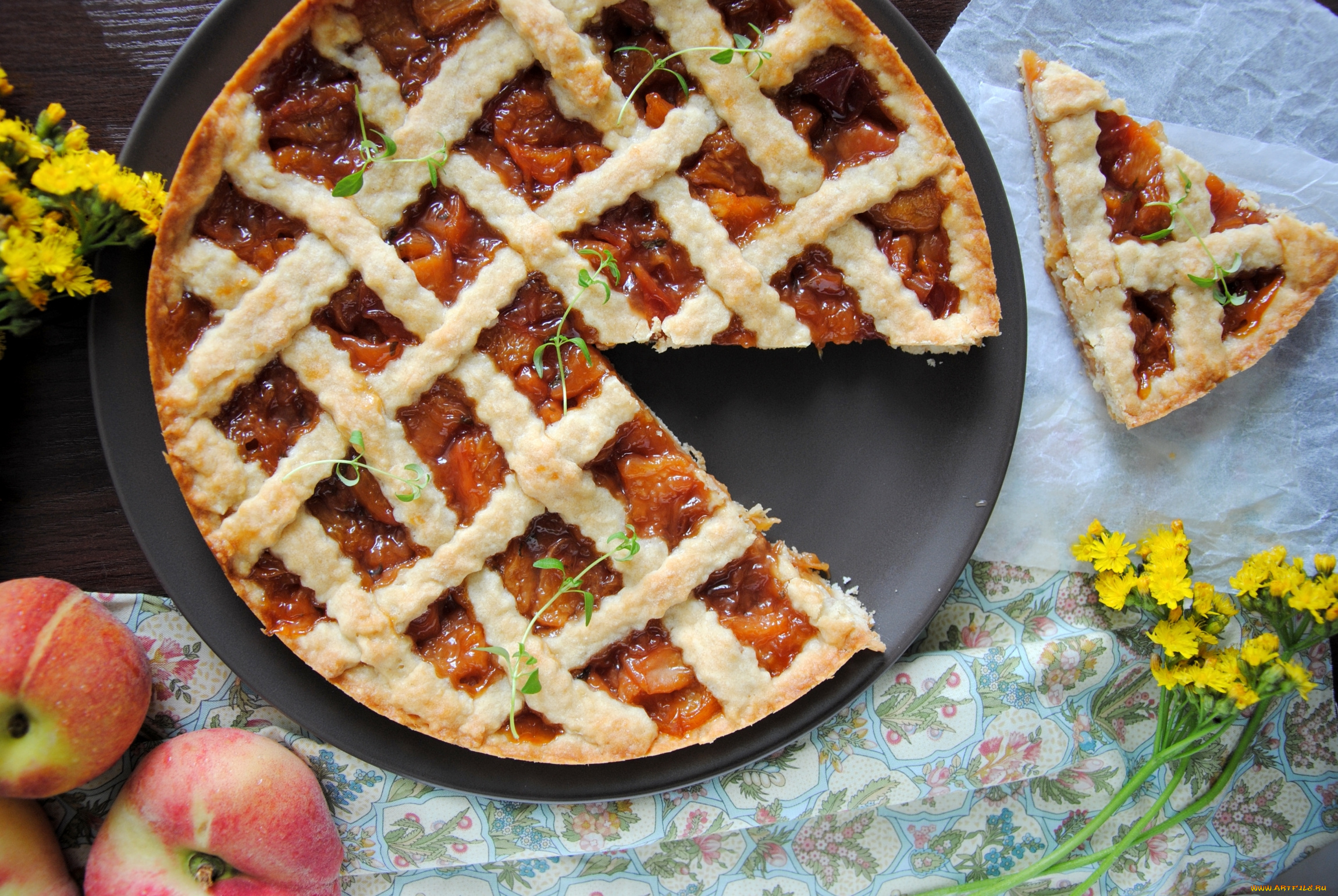 еда, пироги, персики