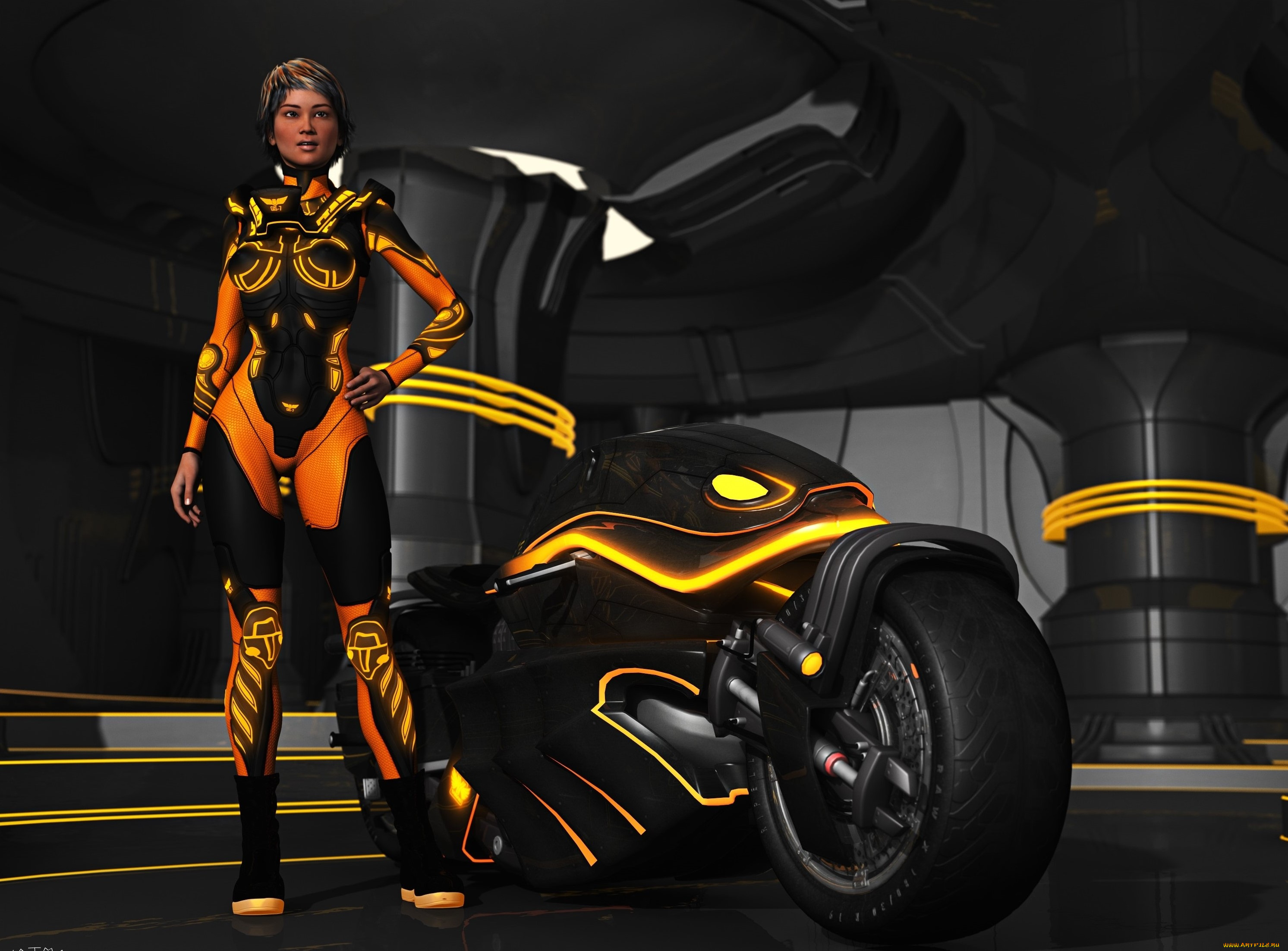 3д, графика, people, , люди, взгляд, мотоцикл, девушка