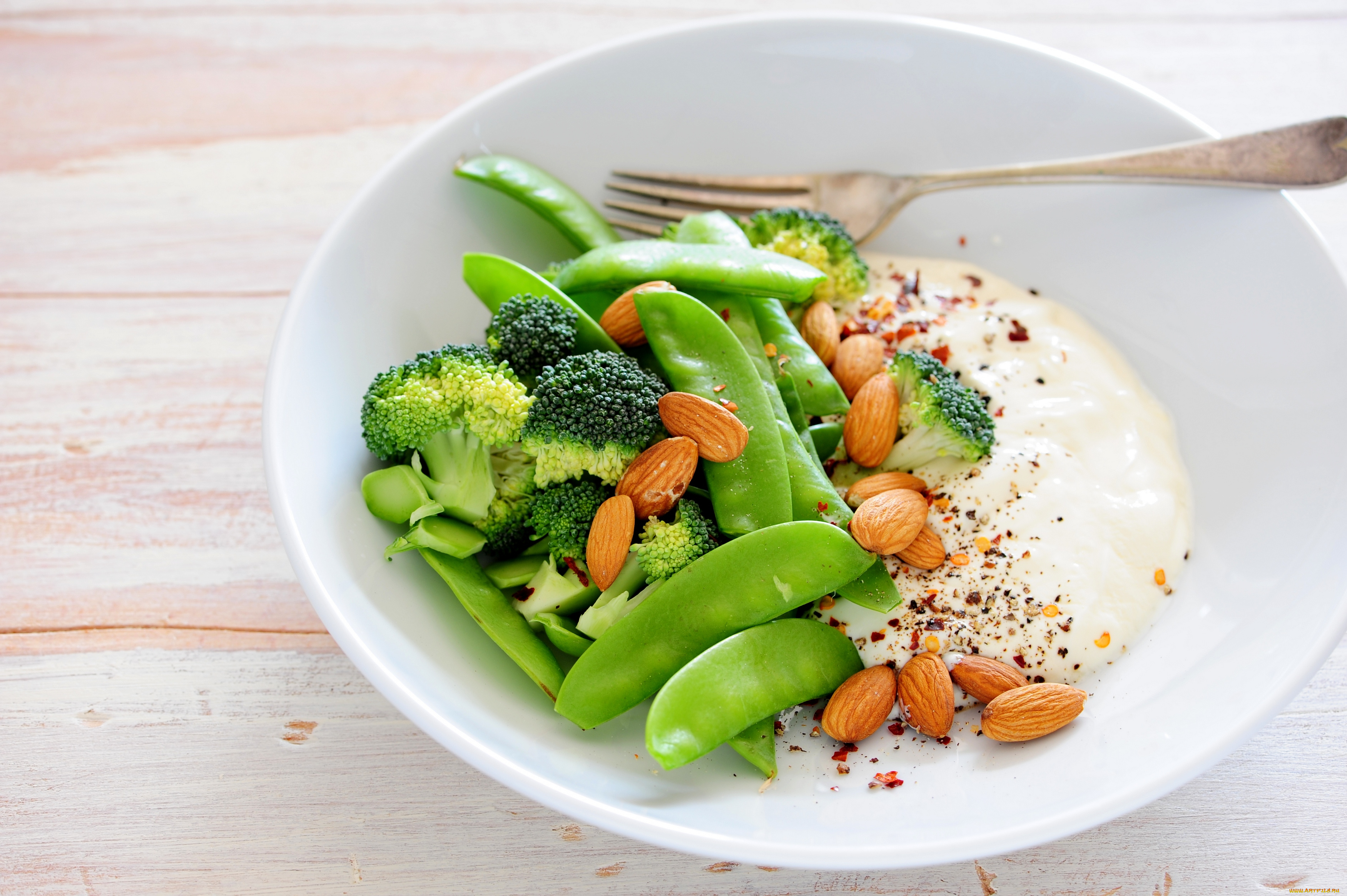 еда, вторые, блюда, соус, орешки, брокколи, фасоль