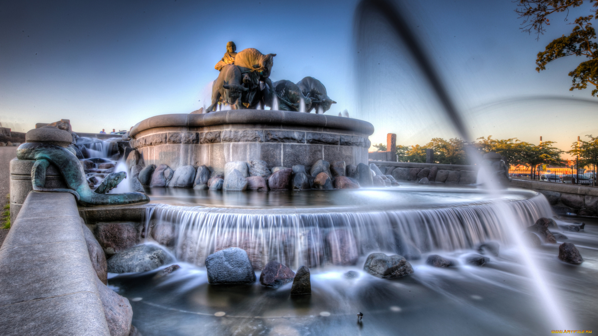 gefion, fountain, города, -, фонтаны, фонтан, скульптура